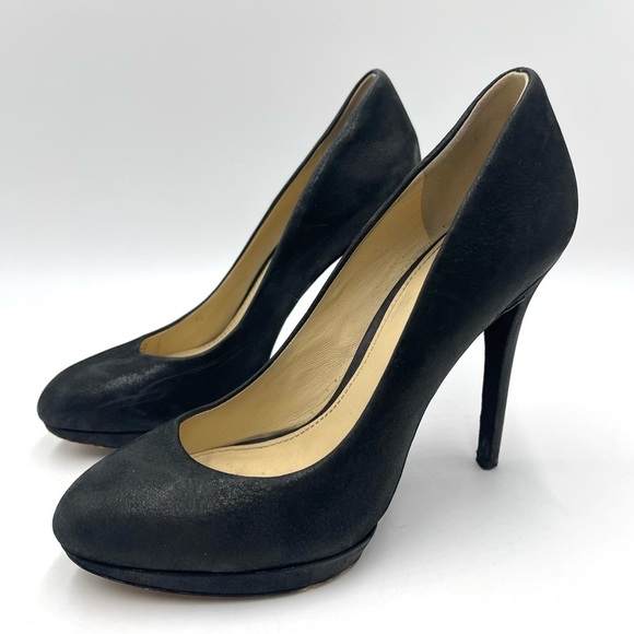 Brian Atwood Frédérique black satin suede round toe heels size 8.5 - Picture 9 of 9